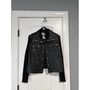 Apriori Leather Snap Front‎ Trucker Jacket Black Size 6